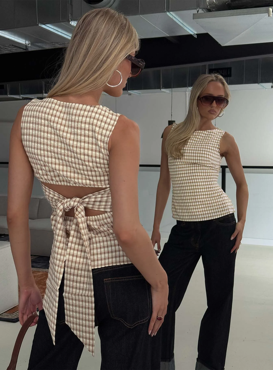 Harper Check Bow-Back Top